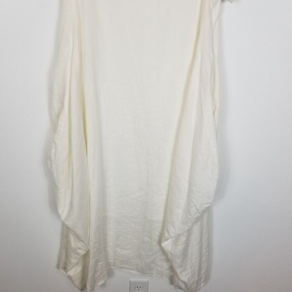 Minibee Women Linen Lagenlook Midi Dress Size‎ S/M White Relaxed Short Sleeve - Picture 3 of 9